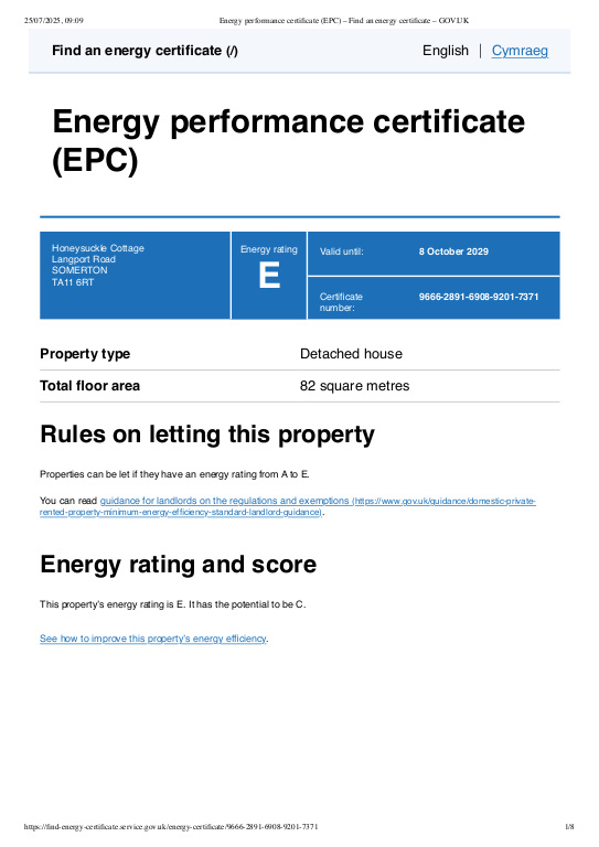 Energy Performance Certificate for Langport Road, Somerton